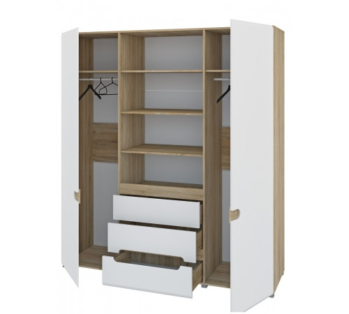 Четырехстворчатый шкаф для одежды и белья с зеркалом в спальню Леонардо МН-026-09